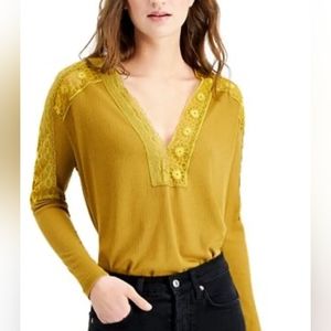 Free People Lola Long Sleeve Top in Mustard Yellow